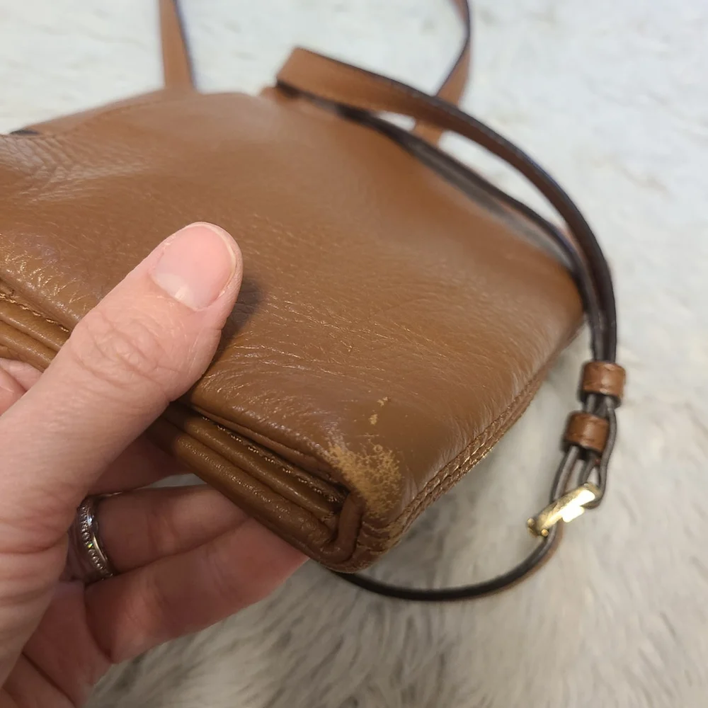 Michael Kors Womens Crossbody Bag Purse Small Acorn Brown Pebble Leather 8”x6”